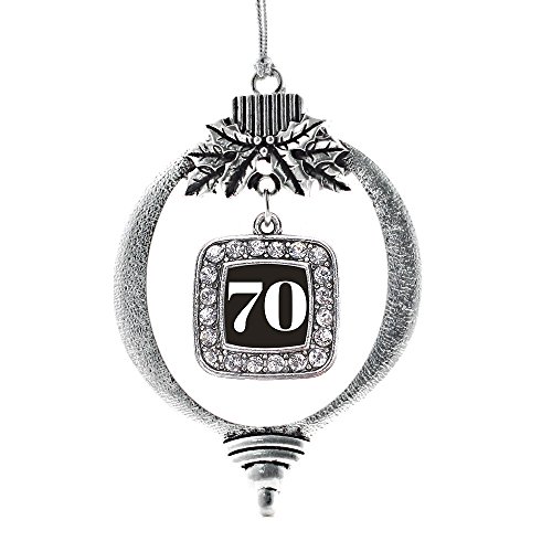 Inspired Silver - Sport Number 70 - Silver Christmas Ornament - Square Charm Christmas Tree Ornament with Cubic Zirconia - Holiday Hanging Decoration