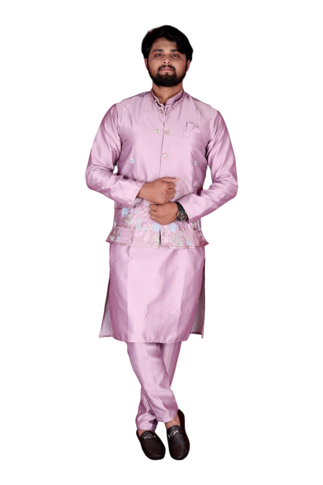 Men's Festive Pink and Gold Salwar Kameez-image-10
