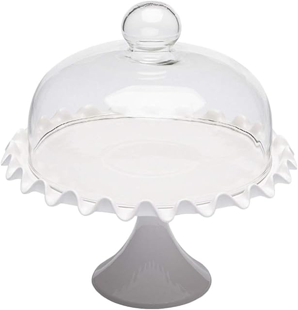 Holibanna 1 Set Lace Cake Stand Cover Glass Cake Stand with Lid Wavy Edge Party Cake Stand with Dome Cake Display Tray with Cover Glass Food Cover Plate