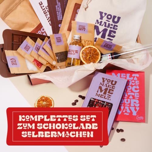 Komplettes Set zum Schokolade Selber-machen | 11 hochwertige Zutaten, 2 Formen, 3 personalisierbare Verpackungen | Geschenkidee für Frauen, Männer, Weihnachten | DIY Dubai Schokolade