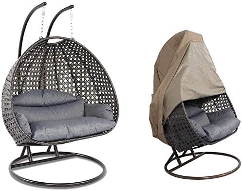 Island Gale® Luxury 2 Person Outdoor, Patio, Hanging Wicker Swing Chair 🎄🎄🎄🎄🎄🎄🎄🎄🎄🎄🎄🎄 ((2 Person) X-Large-Plus, Charcoal Rattan/Charcoal Cushion with Free Cover $128 Value)