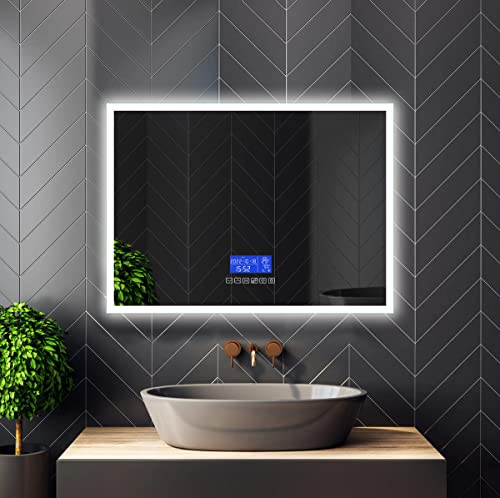 Tacovici Led Lighted Smart Bathroom Vanity Mirror, Frontlit And Backlit, Wall Mounted, Smart Screen, Bluetooth Speaker/Music/Call/Phone, Date Time Calendar, Temperature, Touch Switch, Defogger #TOP1