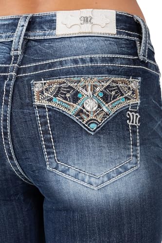 Miss Me Women's Gold and Turquoise Floral Mid-Rise Bootcut Jeans3