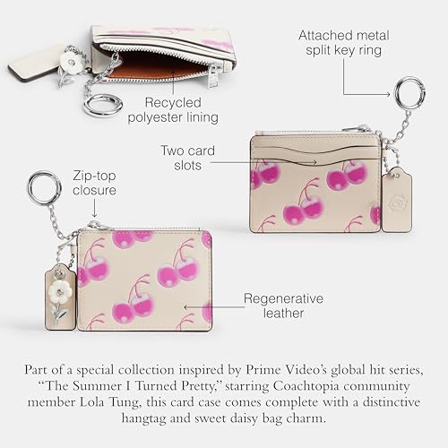 Coach Women's The Summer I Turned Pretty Wavy Zip Card Case with Key Ring in Cherry Print, Pink/Cloud, One Size3