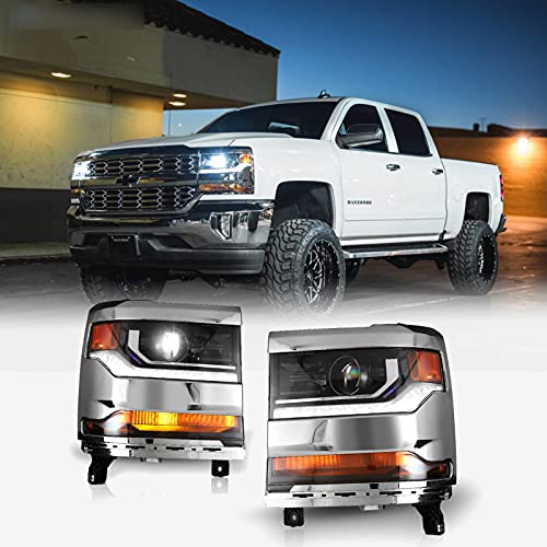 WOLFSTORM Headlight Assembly for 2016 2017 2018 2019 Chevy Silverado 1500, 16-19 Chevy Silverado 1500 Headlights Assembly Replacement,1 Pair,Chrome