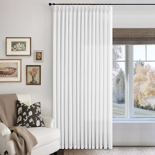 Image of Extra Wide Pinch Pleated Linen Curtains 84 Inches Long 100 Inch Width White