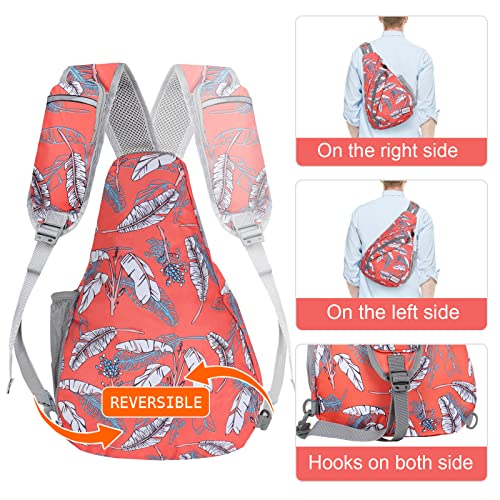 ZOMAKE Sling Bag,Small Crossbody Sling Backpack,Water Resistant Shoulder Daypack for Travel,Anti Thief Chest Bag for Hiking(Orange White Leaf) - Thumbnail 6
