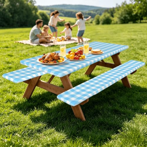 Mantel elástico lavable de elastano ajustable para proteger mesas de patio y camping 8