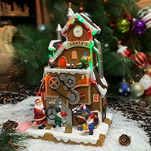 Moments In Time Christmas Village Building, Santa’s Workshop with Christmas Music, LED Lights, and Animation – Power…