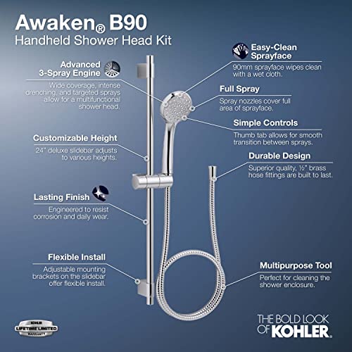Kohler 98362-G-Cp Awaken B90 Multifunction 1.75 Gpm Handshower Kit, Polished Chrome #TOP1