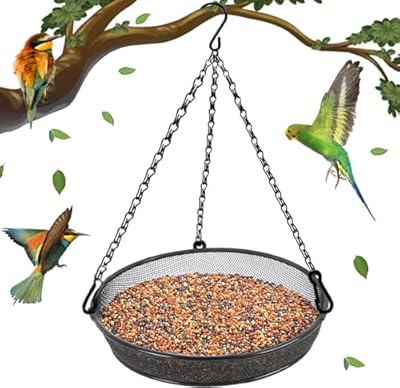 Hanging Bird Feeder, Bird Feeder Hanging for Garden Yard Outside Hanging Bird Feeder Tray - Metal Mesh Platform Feeders for Birds Outside Outdoors Hanging for Attracting Birds