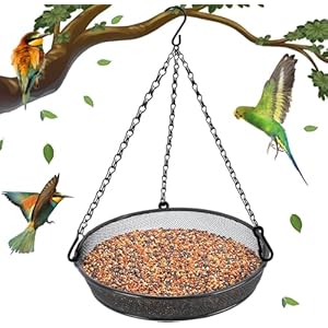 Hanging Bird Feeder, Bird Feeder Hanging for Garden Yard Outside Hanging Bird Feeder Tray – Metal Mesh Platform Feeders for Birds Outside Outdoors Hanging for Attracting Birds