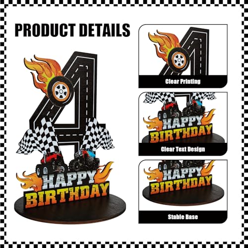 Image of Truck Birthday Number Sign Centerpiece, Truck Wooden Decoration Photo Props for Truck Birthday Decorations (4th)