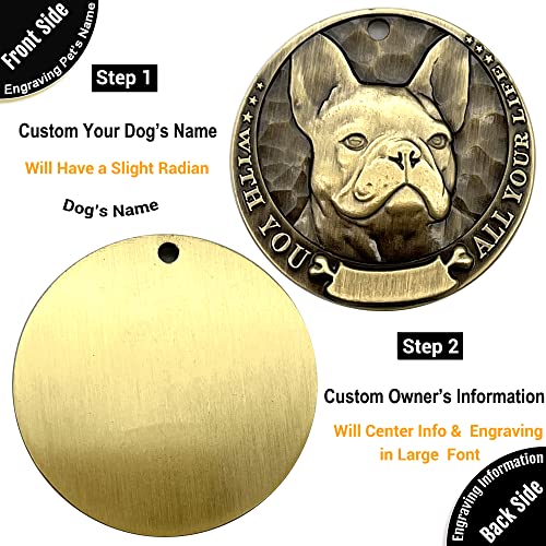 Auchic Vintage Pure Copper Pet Id Tags,Personalized Dog Tags,Three-Dimensional Relief Pet Pattern,Lettering On The Front And Back,Custom Pet Tags (French Bulldog) #TOP7