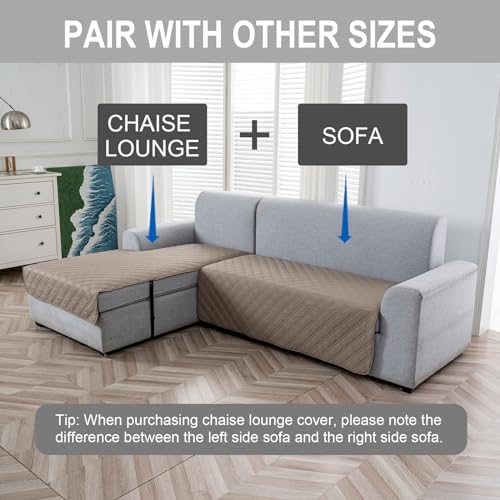 Image of Genina L Shape Couch Cover, Sectional Couch Chaise Covers, Waterproof Washable Sofa Covers for Left L Shape Chaise Lounge, Anti-Slip Sofa Slipcovers for Dogs Cats Pet Friendly(Taupe)