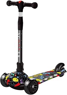 XSWLYY scooter Graffiti Scooter Foldable Adjustable Height Easy Turning 3 Wheel Scooter Kids Boys Girls Flashing PU Wheels 130 Lbs Capacity Scooters scooters