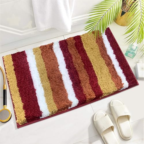Luxe Home Microfibre Striped Italia Bath Mat Super Soft, Anti-Slip, Washable, Rectangle for Bathroom Door Mate, Bedroom Door Mats (Cinnamon, 40x60 cm)