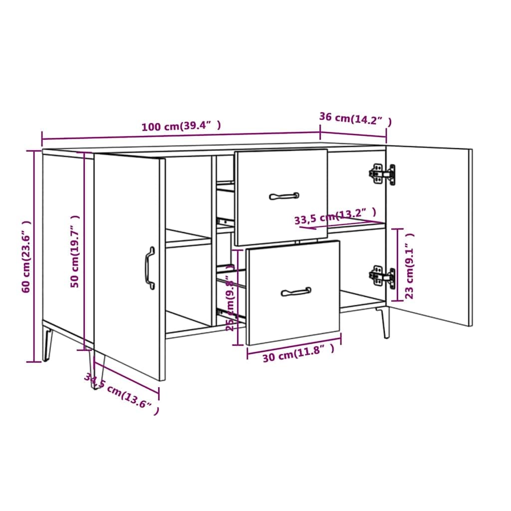 Credenza bianca, 100 x 36 x 60 cm, in legno, moderna, per soggiorno, con 2 ante e 2 cassetti, armadietto sottile per corridoio, camera da letto e cucina