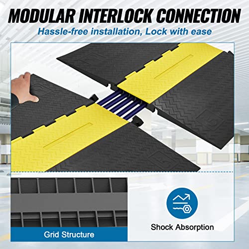 Image of VEVOR 5 Channel Rubber Cable Protector Ramp, Heavy Duty 22000 lbs /axle Capacity Wire Hose Cord Cover Ramp, ADA Compliant Driveway Road Hump, Traffic Speed Bump w /Flip-Open Top Cover