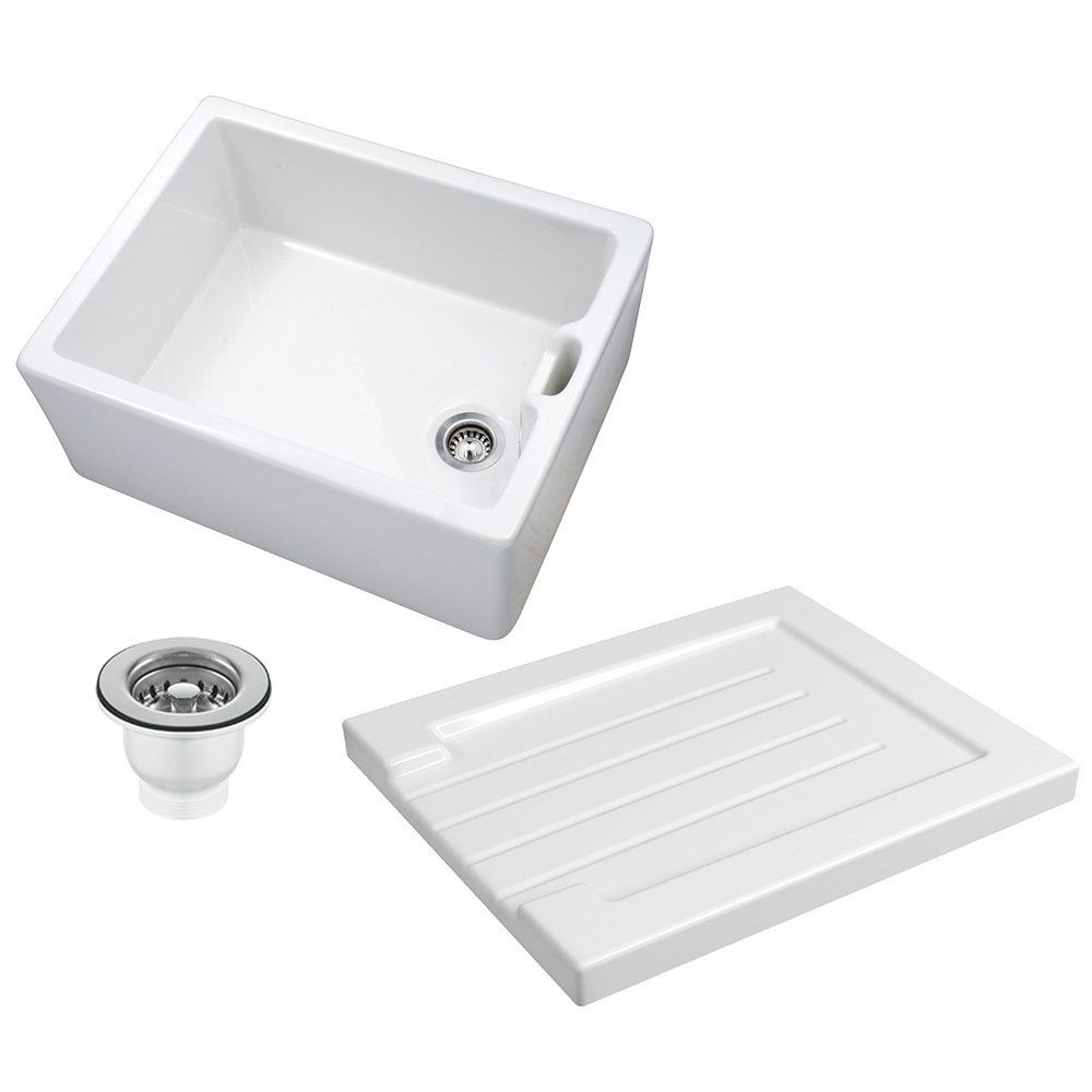 Astini White Belfast 100 1.0 Bowl Ceramic Kitchen Sink, Drainer & Strainer Waste