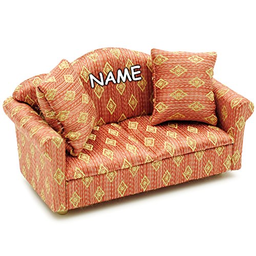 alles-meine.de GmbH 1 Stück _ Miniatur - Sofa / Couch mit 2 Kissen - rot weinrot - Gemustert - inkl. Name - für…