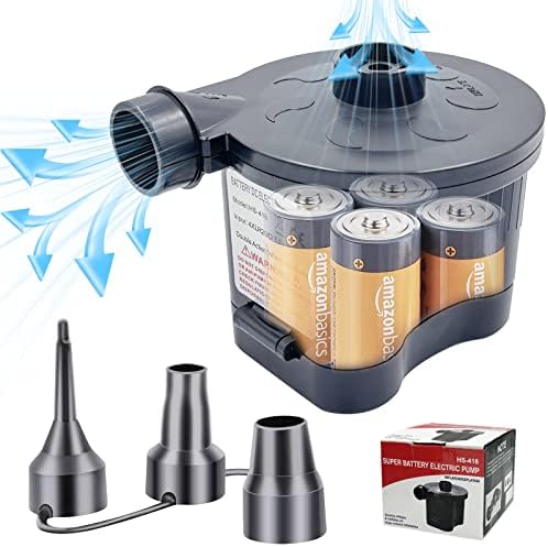 4D Battery Powered Portable Air Pump, Electric Air Pump for Mattress Inflatables Paddling Pool Beach Toys, Travel Air Pump for Swimming Rings Bed Pool Toys (3 Air Nozzles)