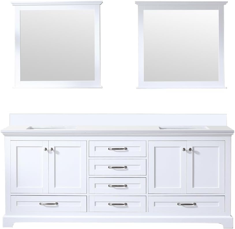 Dukes 80 in. W x 22 in. D White Double Bath Vanity, Cultured Marble Top and 30 in. Mirrors