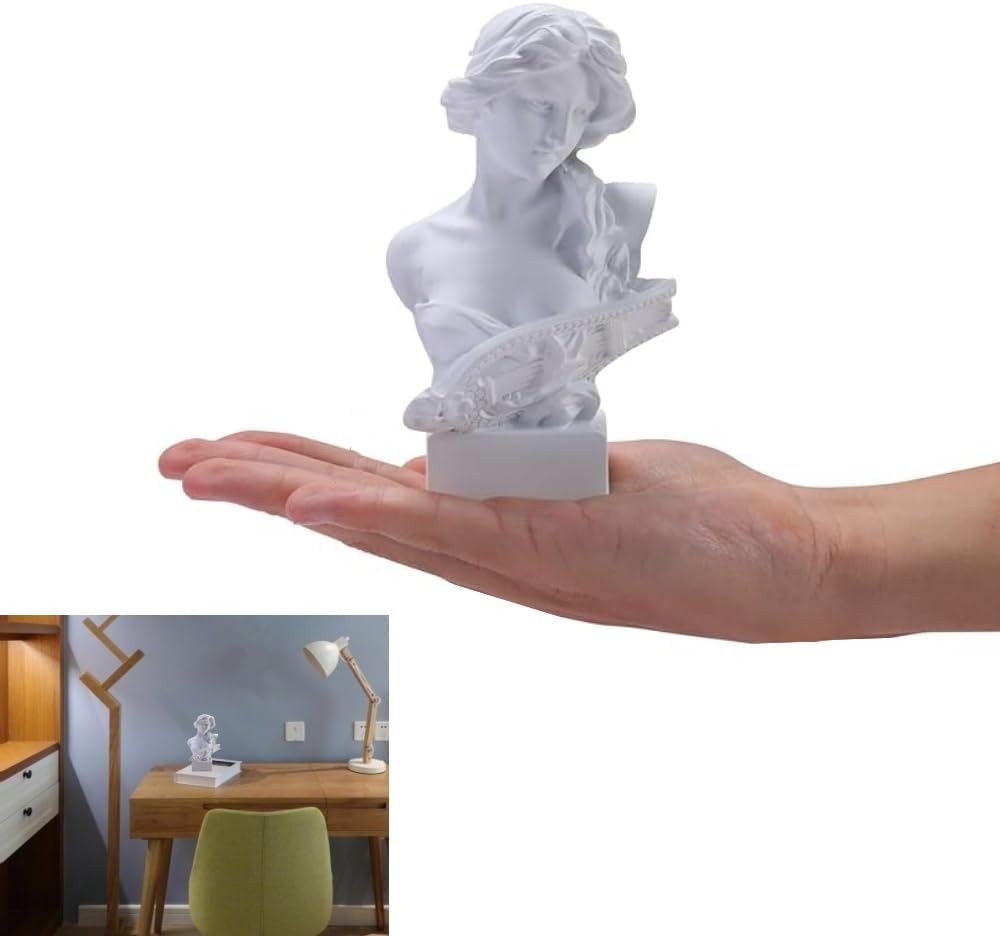 Buste de jeune fille voilé - Sculpture gothique faite à la main en résine - Décoration d'intérieur - 24,9 cm