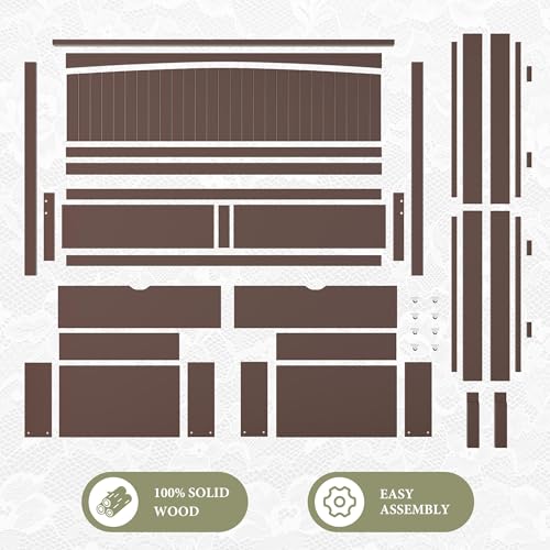 AMERLIFE Solid Wood Queen Size Storage Bed Frame with Headboard, Platform Bedframe with 2 Storage Drawers, Beadboard Design & Wooden Slats/No Box Spring Needed/Noise-Free, Espresso Brown Finish