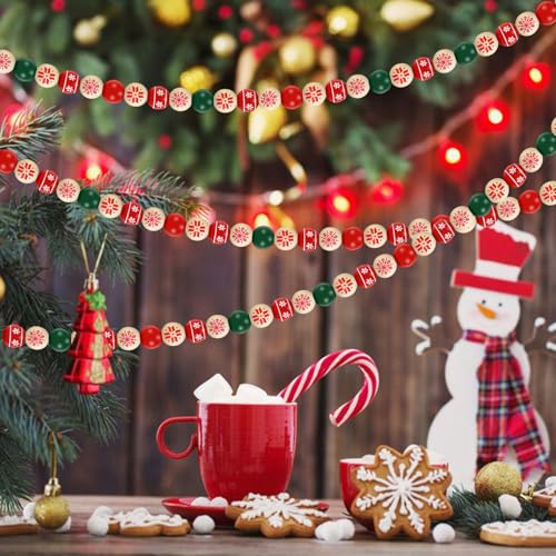 Weihnachten Holzperlen, 120pcs Bunt Holzperlen für DIY Weihnachtsbaum Dekoration & Armbänder