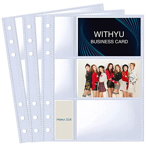 A5 6 Ring Binder Business Card Sleeves With Memo Slot, 40 Pack 240 Pockets Ultra-Clear K-Pop Photocard Sleeves, Double Sided 3 Pocket Page Protector For Business Card, Credit Card And K-Pop Photocard #TOP7