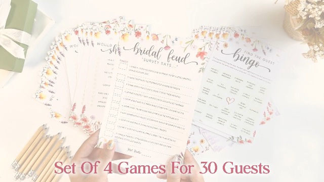 Bridal Shower Games Set For 25 Guests - 4 Fun Games (Bingo, Would She Rather) On 5x7" Cards - View #6
