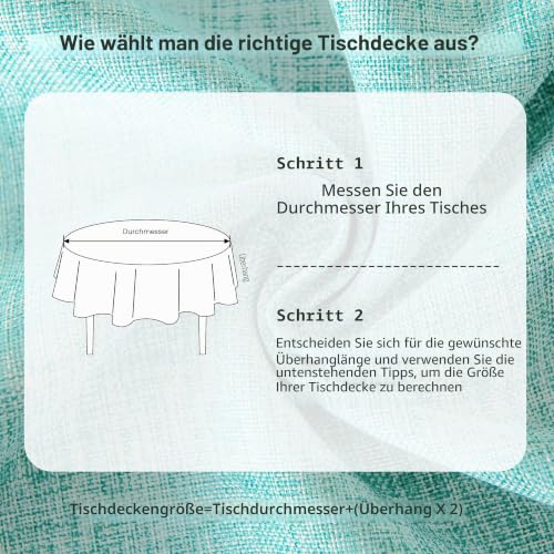 DWCN Blau Tischdecke Rund 140cm Abwaschbar Wetterfest Waschbar Tischtuch – Ansicht 4