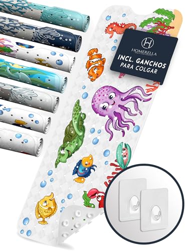 Homerella Alfombra de baño niños 100x40cm | Alfombra de baño Antideslizante antibacteriana | Extra cómoda Incl. Ganchos |...