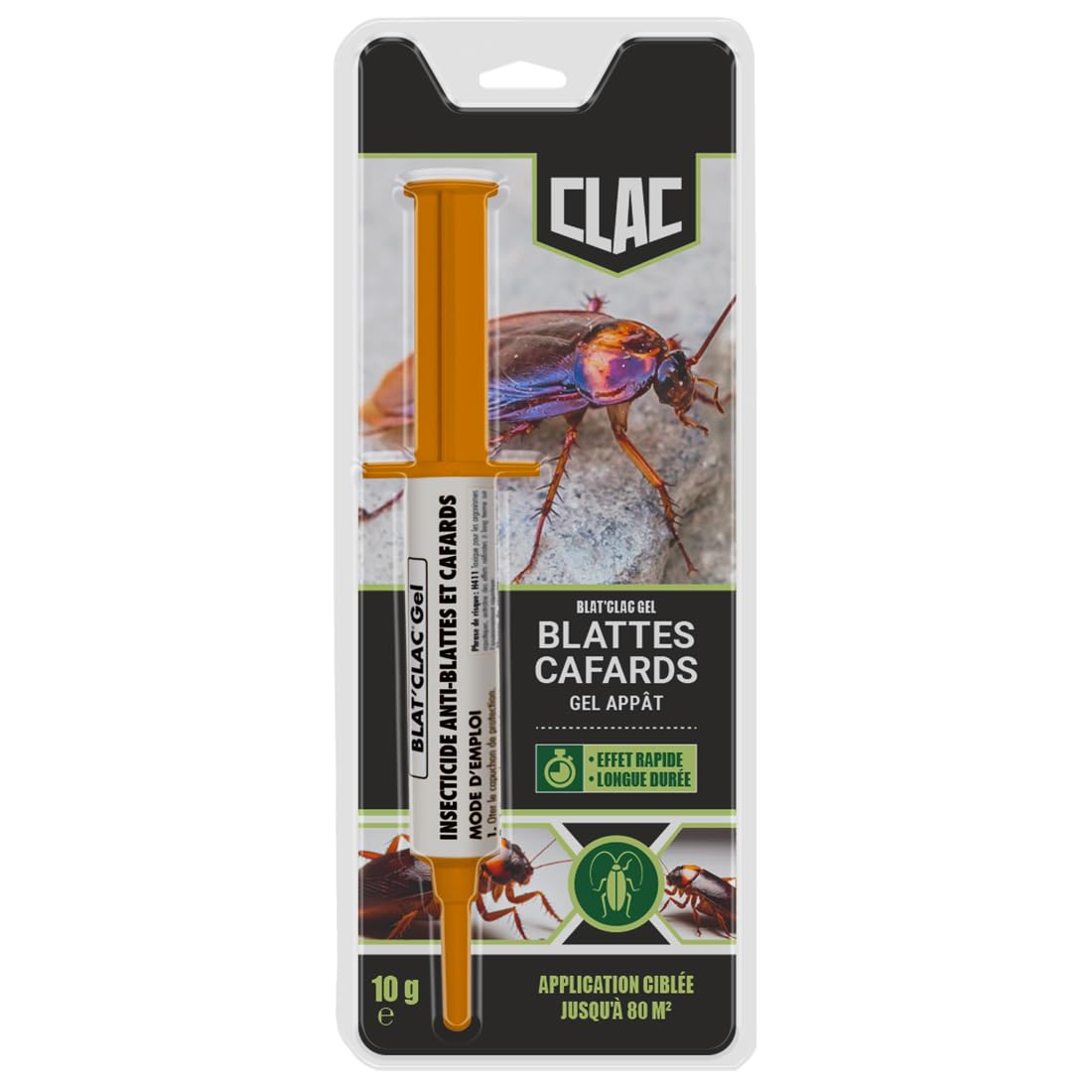 Clac Gel Anti-Cafards & Blattes Double Action Appât Séringue 10g Insecticide Puissant