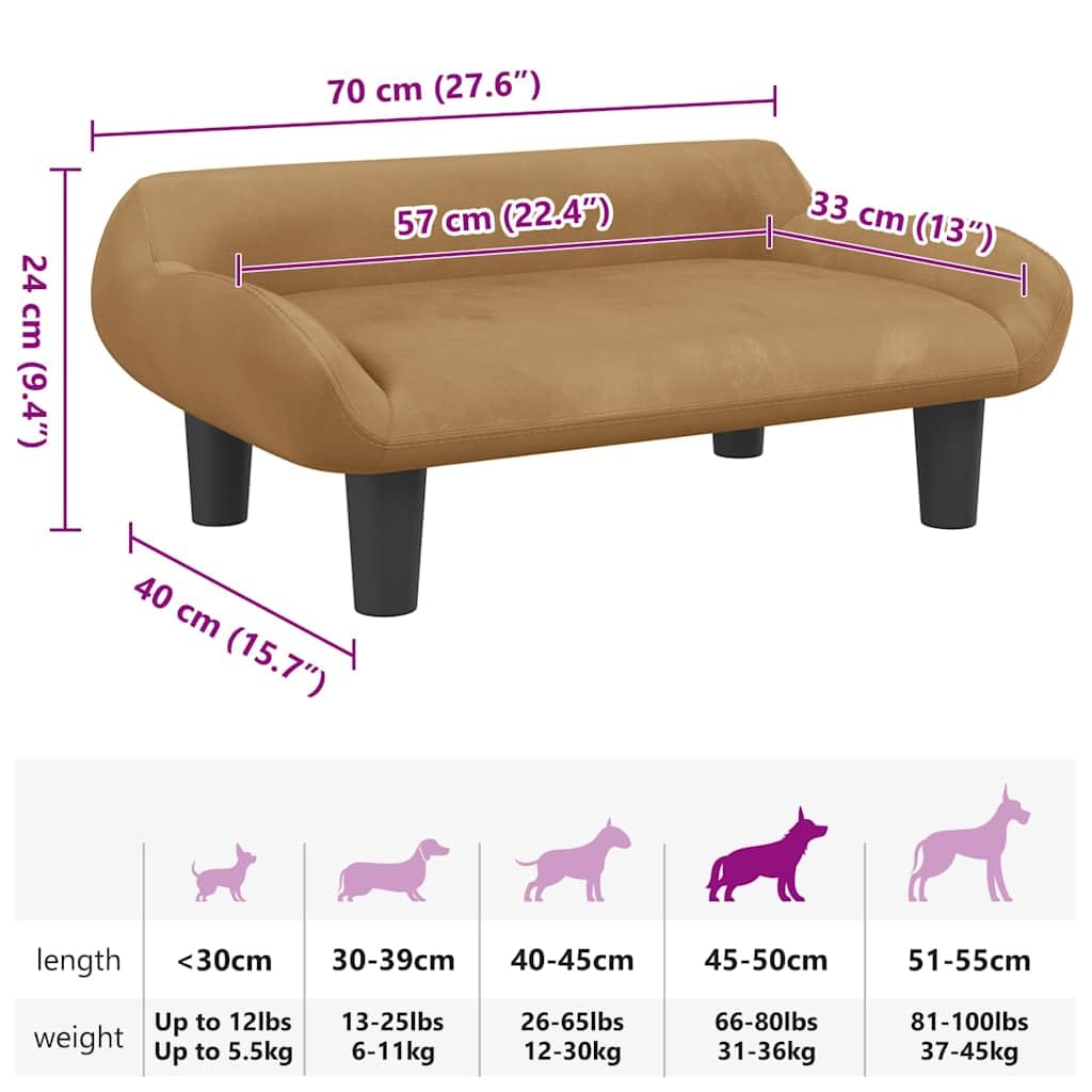Cama para perro terciopelo marrón 70 x 40 x 24 cm
