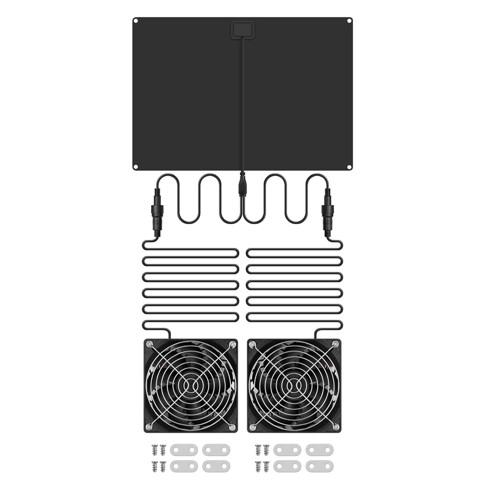 Solarbetriebener Ventilator für Hundehütte, 15 W, Wasserdichtes Solarpanel, Abluftventilatoren für Schuppen, Hühnerstall, Hundehütte, Belüftung