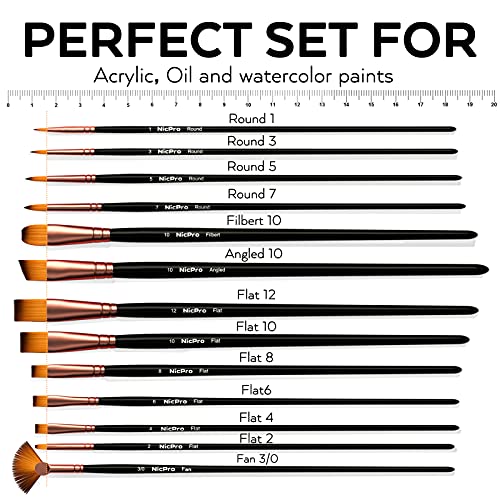 Nicpro 13 Pcs Art Paint Brush Set, Kid & Adult Small Painting Brushes For Watercolor, Acrylic, Fabric, Canvas, Oil, Gouache, Detail, Face & Body #TOP5