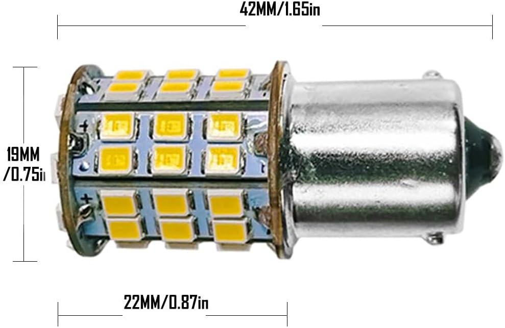 Ba15s 1156 1141 AC/DC 12-24V 56Pcs 2835SMD Super Bright RV Boat Car Lights Non-Dimmable LED Light Bulb Warm White Pack of 20