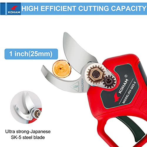 KOHAM Professional Cordless Electric Pruning Shears 16.8V 2Ah Lithium Battery Powered, ETL