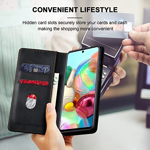 Image of Jasonyu Case for Samsung Galaxy A71 4G Leather Wallet Flip Cover with Card Holder,Kickstand, Magnetic Closure,TPU Shockproof Phone Case Compatible with Samsung A71 4G (Black)