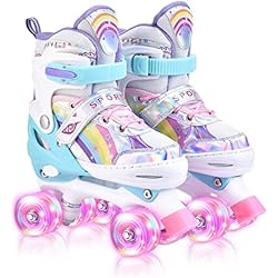 Patines Roller YUDOXN Patines 4 Ruedas, Patines Roller Ajustables,Patines Paralelos con Ruedas Luminosas de Malla Transpirable para Niñas, Niños y Principiantes Tamaño 31-42. (SKK-Pink, S)