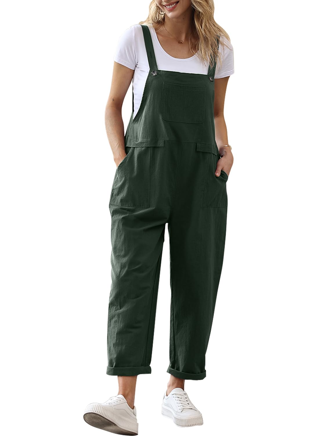 YESNO PV9DE Women's Summer Oversize Bib Trousers, Casual Loose Bib Overalls, Baggy Jumpsuit Romper, Summer Trousers with Straps