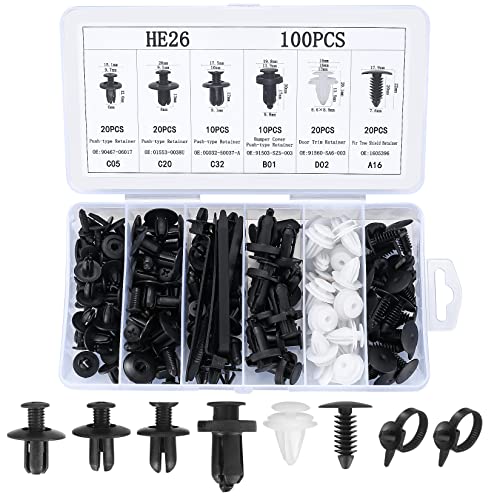 100 Pcs Car Retainer Clips, with 5 Fixing Ties, Plastic Car Body Trim Clips, Universal Car Auto Body Fastener Rivet Trim Clips for Car Door Bumper Panel Retainer Clips Fasteners Rivets