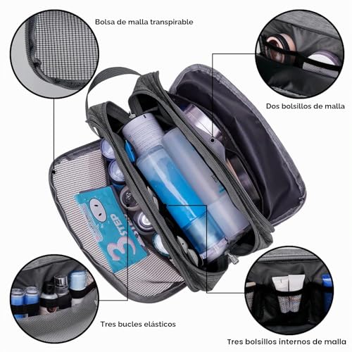Miniatura 2 de Wandf Neceser Viaje Bolsa De Aseo Impermeable Organizador De Maquillaje Kit Dopp Para Hombre Mujer A-Denim Grey