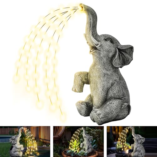 GIGALUMI Gartendekoration Bewässerungselefant Figur Solarbetriebene LED Lichter, Geschenke für Mama, Geburtstagsgeschenke für Frauen, Elefanten Dekoration für Terrasse, Hof