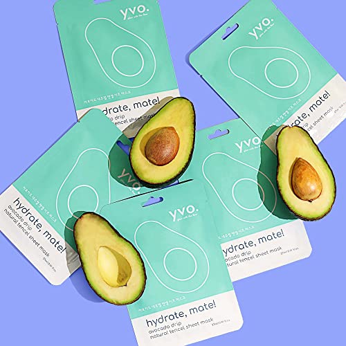 Yvo Avocado Face Sheet Mask - Natural Tencel Sheet, Natural Facial Mask With Avocado Oil For Soothing, Moisturizing And Repairing The Skin - Korean Skincare, Made In Korea (5 Sheets/Box) #TOP1
