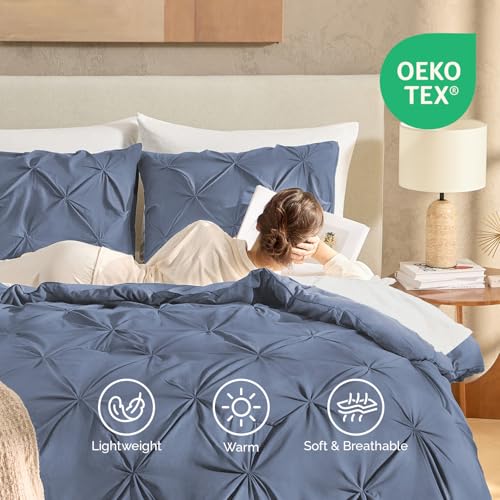 Image of Andency Oversized King Pinch Pleat Comforter Set (120 inchx98 inch),3 Piece Lightweight Pintuck Bedding Comforters & Sets, Fluffy Down Alternative Comforter with 2 Pillow Shams for All Season,White