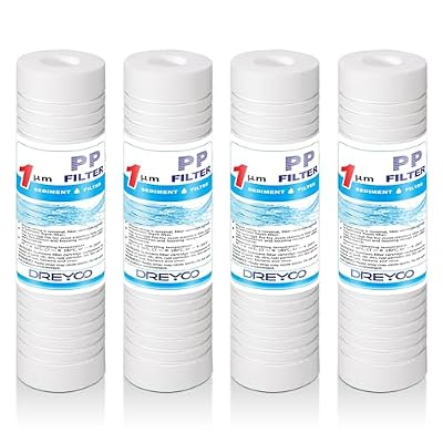 DREYOO 4 Pack 10" x 2.5" 1 ?m Sediment Whole House Water Filter Replacement Cartridge, Grooved & High Precision PP Pleated Sediment Cartridge Compatible with AP110, CFS110, WHKF-GD05, AO-WH-PREV-R2