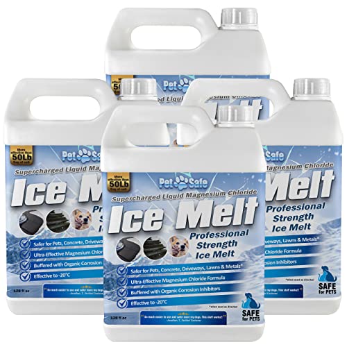 Pet Safe Ice Melt - Deicer for Driveway, Magnesium Chloride Ice Melt, Deicer Spray, Pet Safe Salt Ice Melt, Ice Dam Melt, Liquid Ice Melt, DeIcer for Sidewalks - Safe, Fast and Effective (4-Pack)